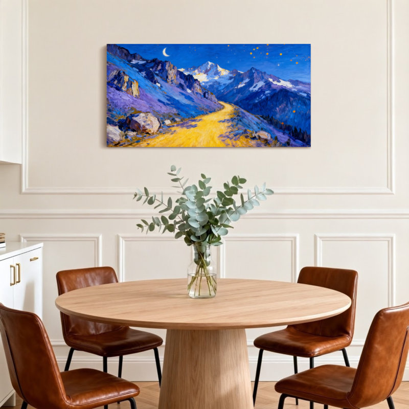 Paysage et nature Sentier de montagne au clair de lune et étoiles, H 16 po x l 32 po