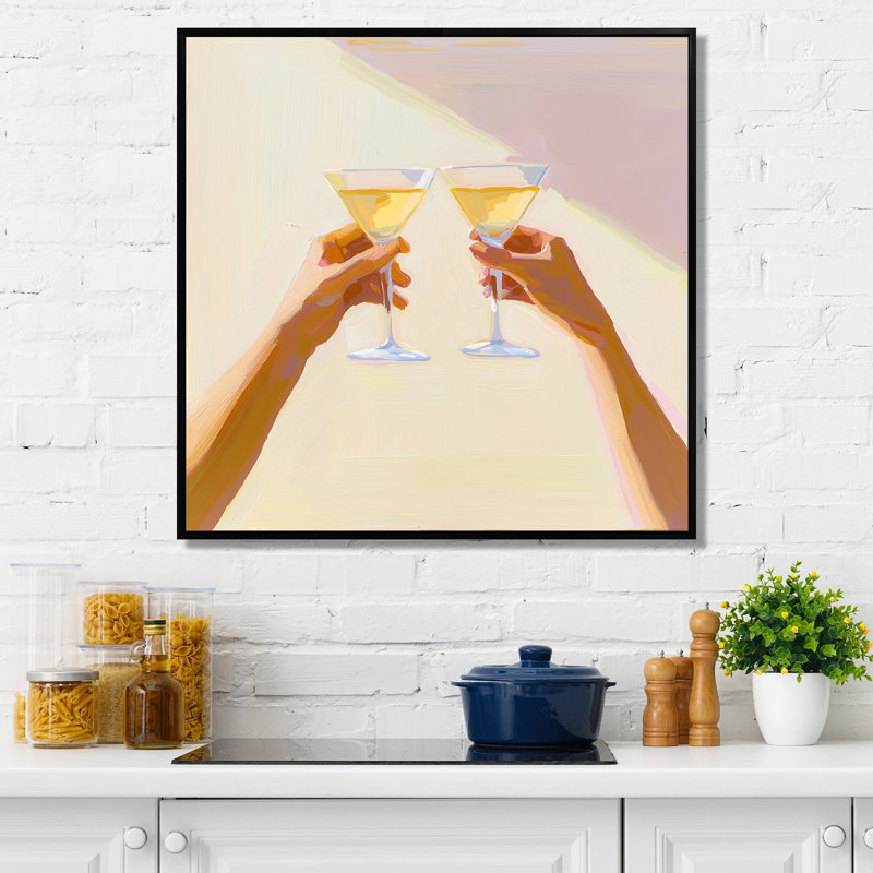 «Mansell Martini Cocktail Drink Friends III», art mural liqueur, H 36 po x l 36 po, Impression encadrée flottante