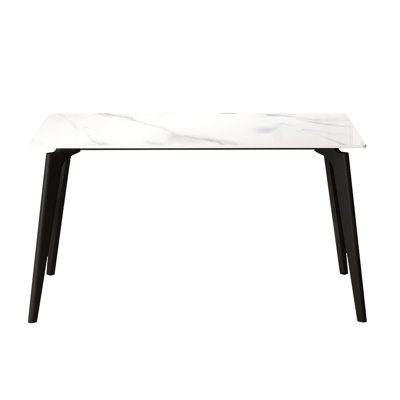 54.61" White Rectangular Dining Table In Modern Design, Sintered Stone Surface, Black Metal Legs, High - Hardness And Table, Can Accommodate 6, Stain Scratch