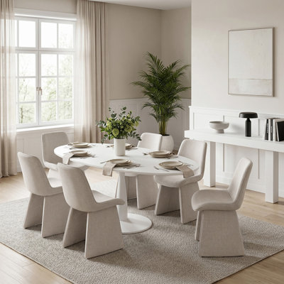 Ensemble de table de salle à manger ovale moderne 7 pièces pour 6 personnes avec chaises rembourrées