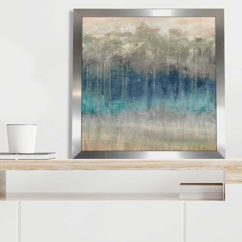 Treeline Reflections par Carol Robinson - Peinture, Encadrement argenté, L 31 po x H 31 po