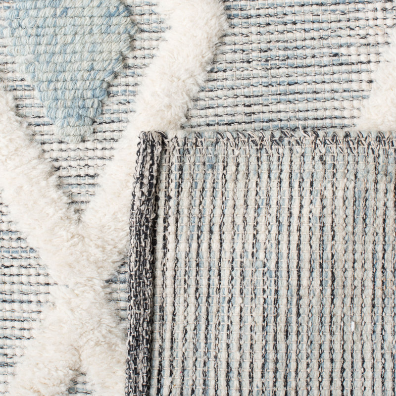 Tapis de style sud-ouest en laine et coton tissé à la main Vermont en ivoire / bleu, Rectangle 3 pi x 5 pi