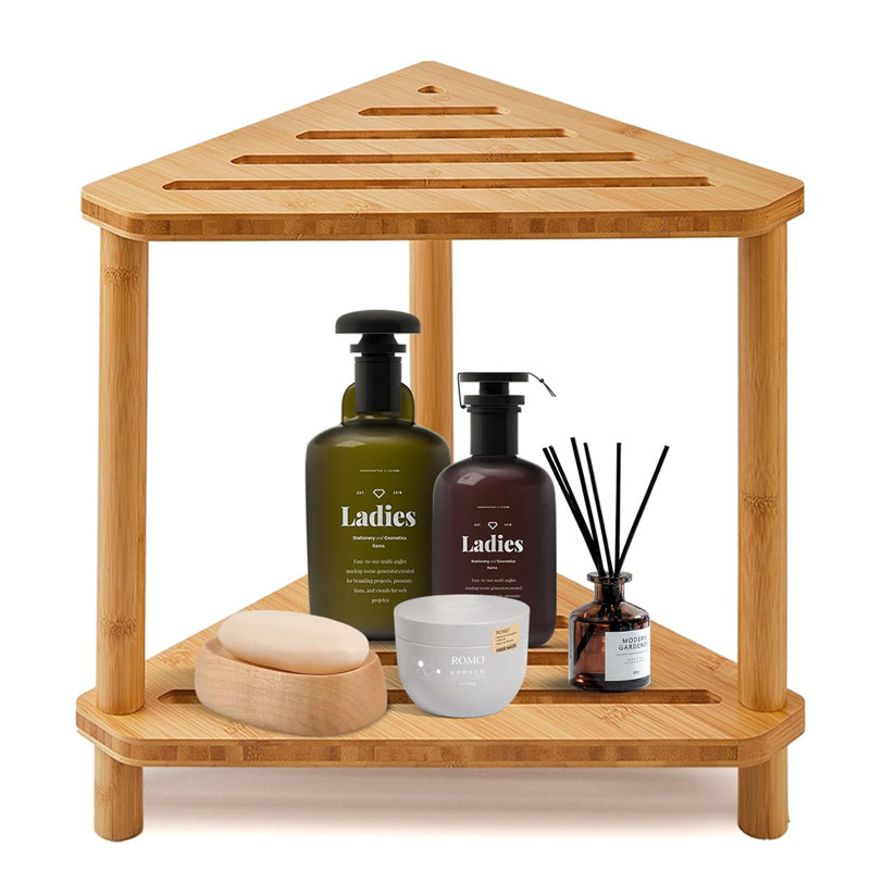 Bamboo Corner Shower Stool, 2-Tier Waterproof Shower Stool