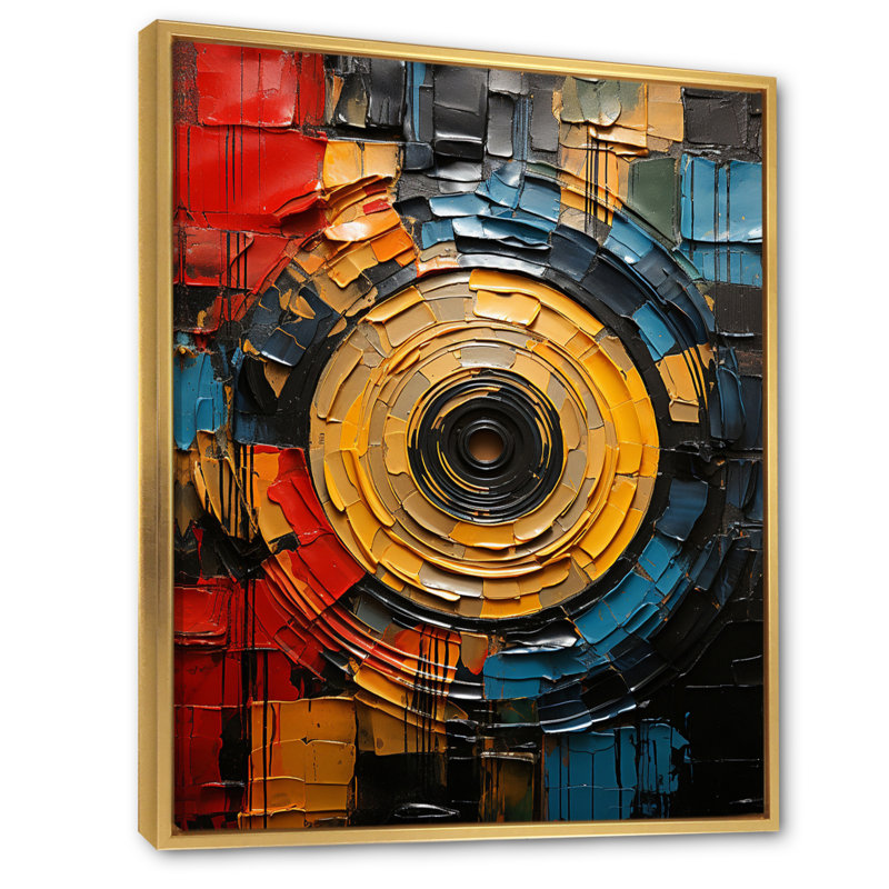 Musique sur toile, impression de mosaïque de disque vinyle, H 32 po x l 24 po x P 1 po, Cadre flottant doré