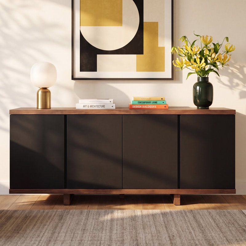 Pemberley 71 " W Solid Wood Sideboard, Nogal/Black