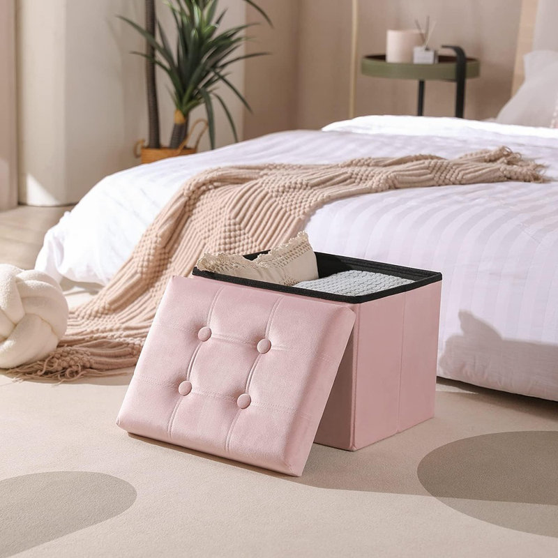 Petit repose-pieds avec rangement [1-paquet] Petit tabouret pliant en velours avec couvercle pour le salon