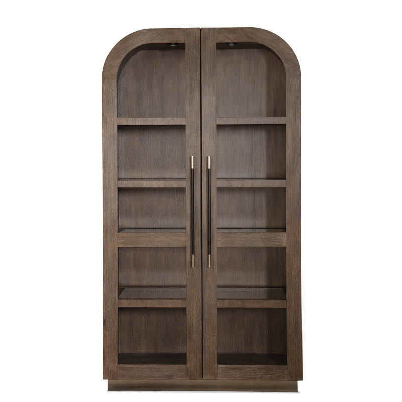 Mink Oak Veneer Lighted Display Cabinet with Metal Base