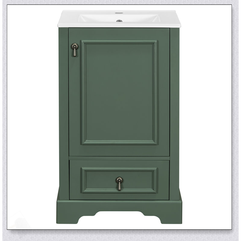 Meuble-lavabo moderne de 20 pouces avec lavabo en céramique, porte à fermeture en douceur, tablette ajustable en forme de U et rangement généreux, conception peu encombrante