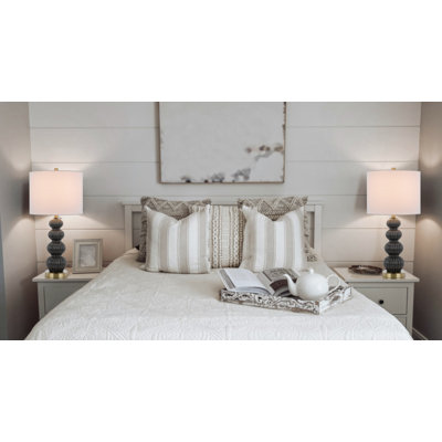 Benjara Lomy 26 Inch Table Lamp Set of 2, Stacked Ball Gray Black, White Shade