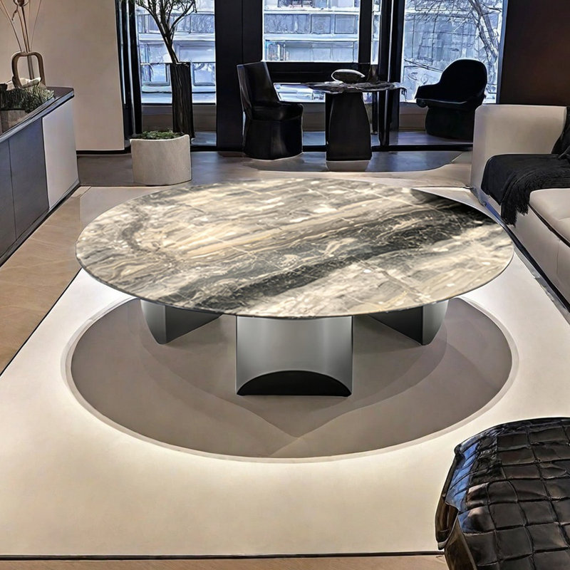 Table basse flottante en acier inoxydable et marbre, H 15 po x L 31,5 po x l 31,5 po