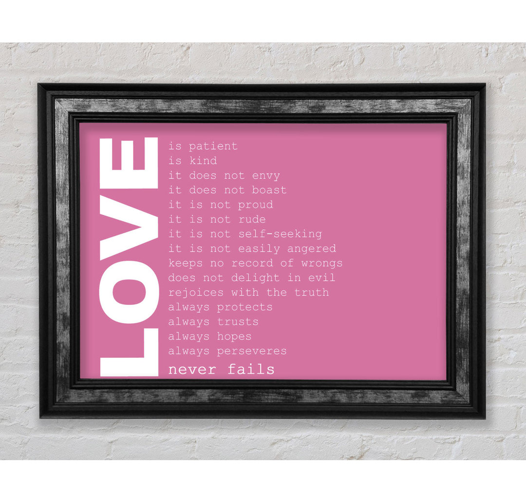 Loyalton Love Quote Love Never Fails Lime Green Gerahmter Druck Wandkunst