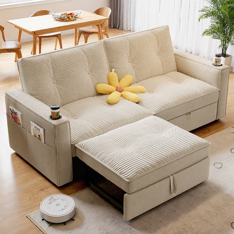 Canapé-lit 73,2 po multifonctionnel convertible 2-en-1 avec mousse à mémoire de forme, conception compacte pour les salons, les chambres à coucher et les appartements