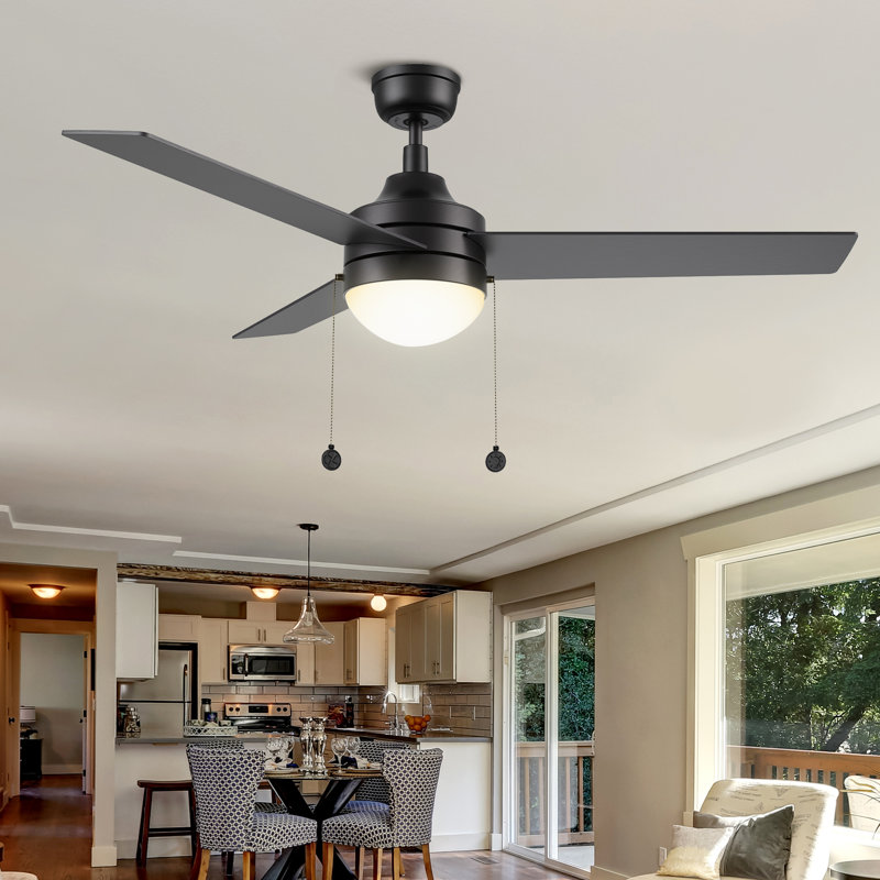 Ventilateur de plafond à chaînette de 52 po avec lumières DEL Joeris, Noir avec pales noires