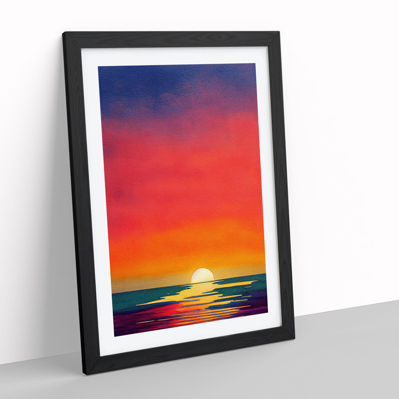 XV1022-625X An Ocean Sunset Watercolour No.5 - Single Picture Frame Print, Black, 34cm H x 25cm W