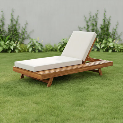 Outdoor Acacia Wood Chaise Lounge Space Available On One Side, Cushion Included