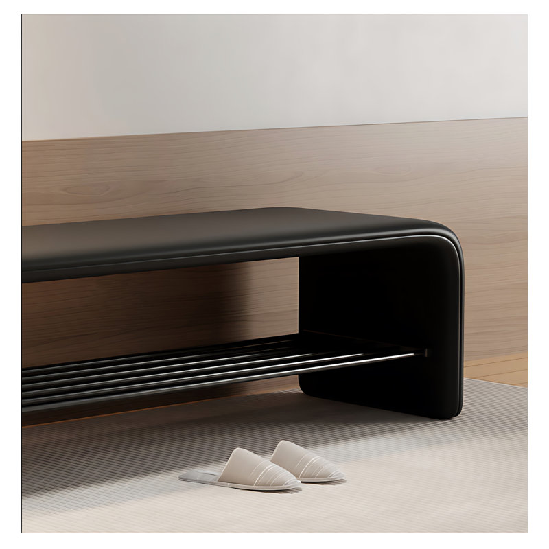Banc de rangement rembourré pour chaussures en bois de style scandinave, Noir