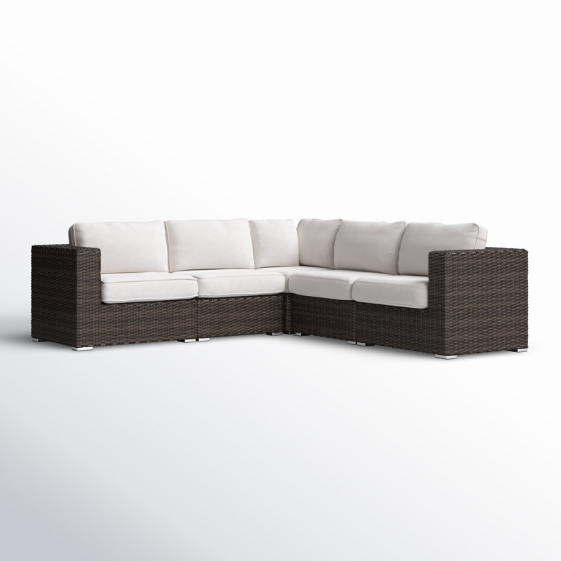 Ana Fully Assembled Patio Sectional With Cushions, Sunbrella Canvas, Brown