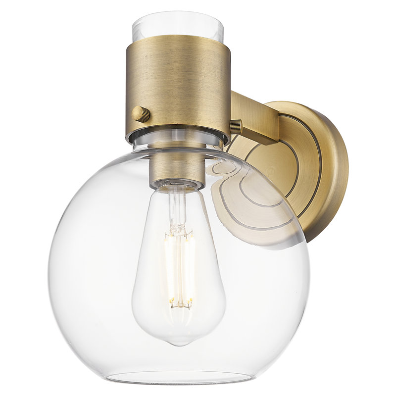 Downtown Urban - Lawton Sphere - 1 Light 8" Wall-mounted Sconce , Clear, Brushed Brass