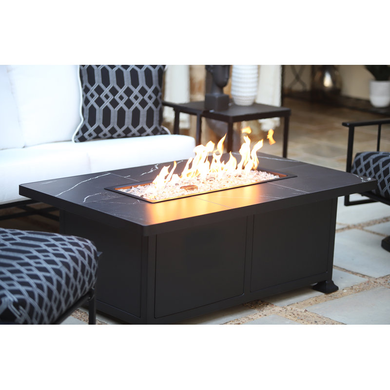 Santorini Iron Outdoor Fire Pit Table, Venice Beach, 19" H x 58" W x 36" D, Carbon Black