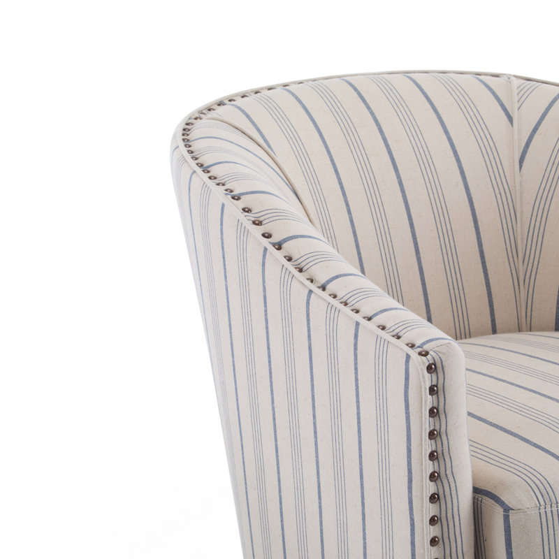 Fauteuil demi-tonneau rembourré à rayures