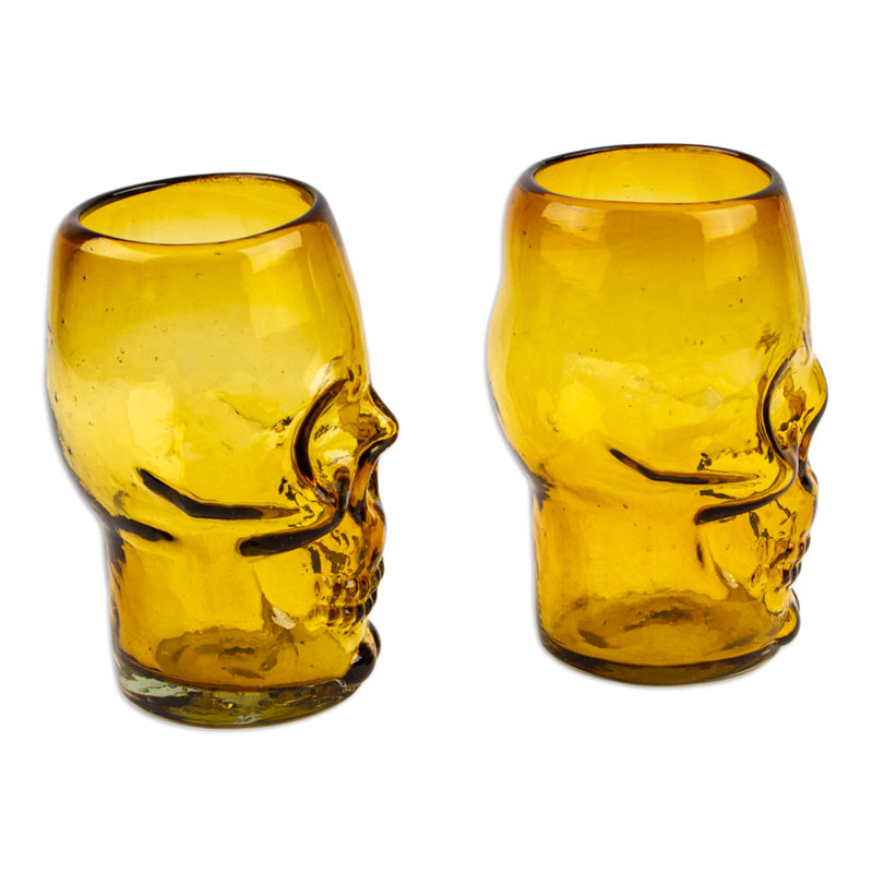 Gobelets en verre recyclé soufflé à la main Novica, Jaune