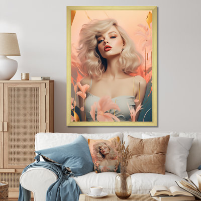 Impression sur toile Sensual Grace Art Nouveau, femme rose et beige I - Femme avant-garde