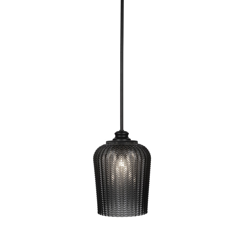 Cordova Stem Hung Pendant Shown In Matte Black Finish With 9" Smoke Textured Glass