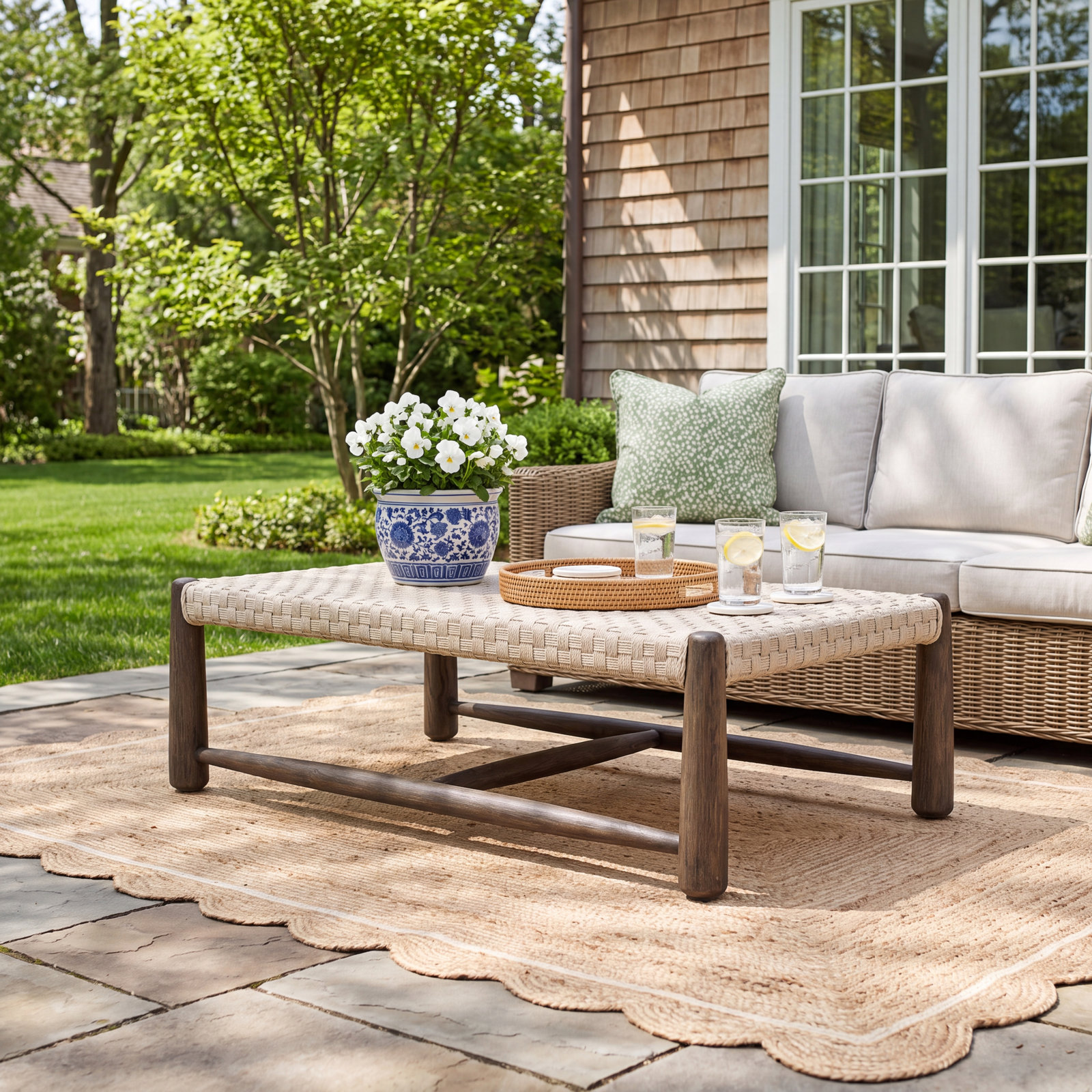 Savio Outdoor Coffee Table, Dark Textured Woven