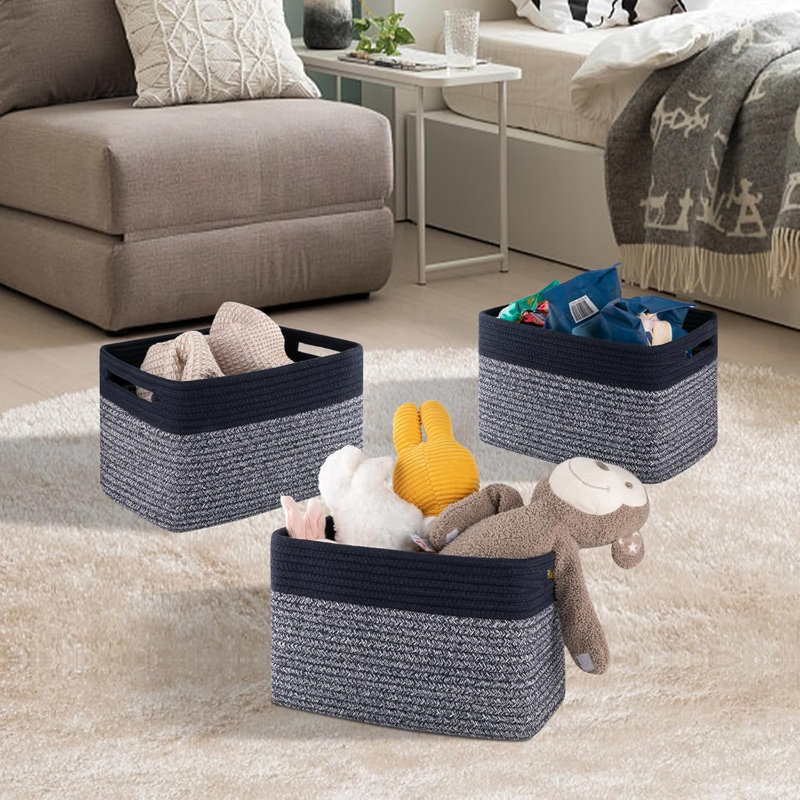 4 Pack Storage Baskets For Organizing, Woven Baskets For Shelves， Perfect For Toys, Books, Towels, And Clothes, Durable ，Blue And Grey