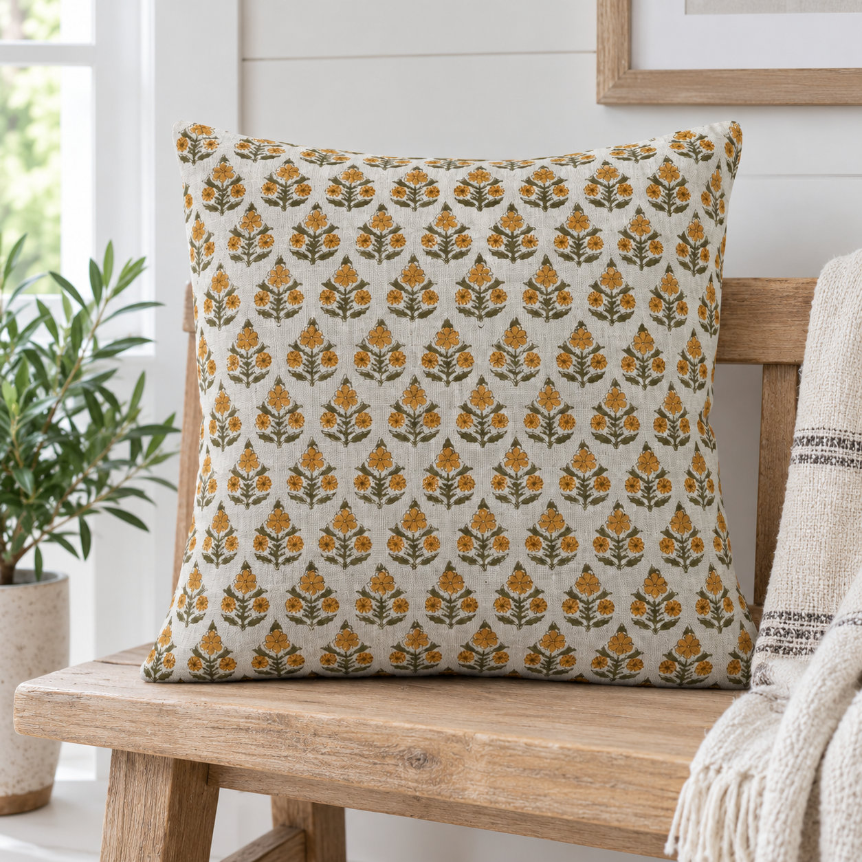 Floral Linen Reversible Throw Pillow