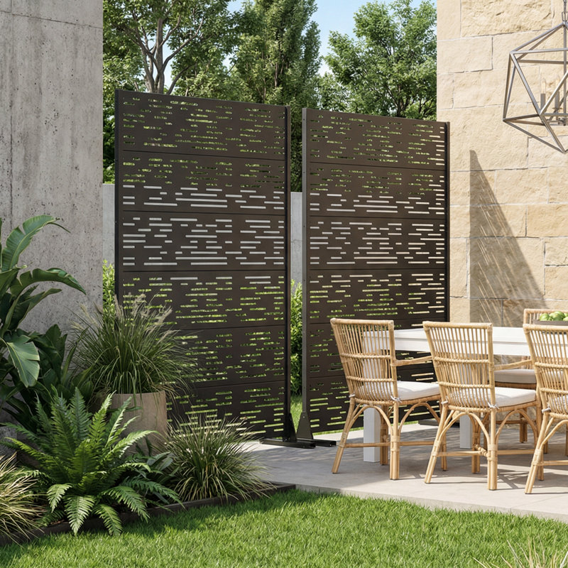 Panneau de clôture en métal, 72" H x 94" W x 16" D, Noir