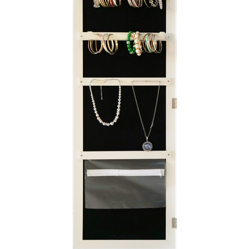 Armoire à bijoux pleine grandeur à miroir pivotant à 360 °, Blanc