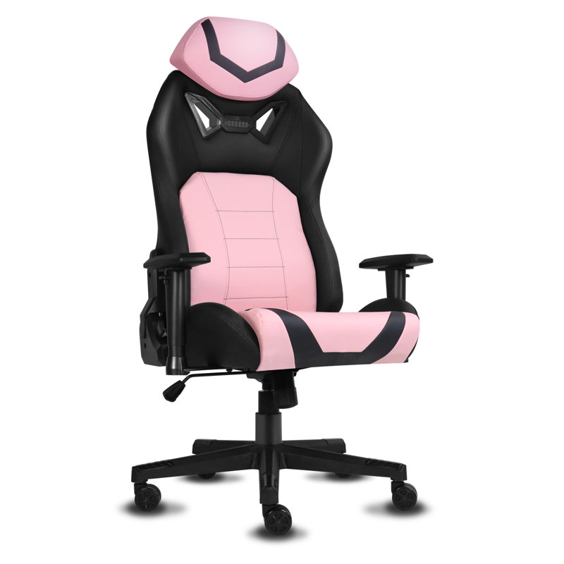Fauteuil de jeu et de course pivotant ergonomique Inbox Zero, Rose/noir