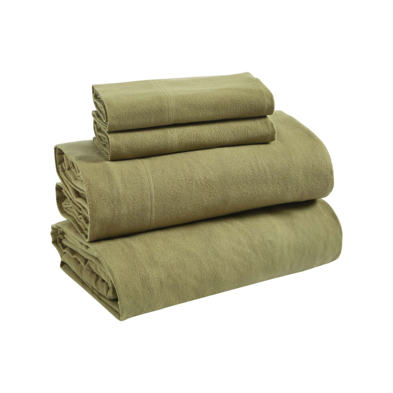 Ensemble de draps 100% flanelle Rome, Ensemble de draps très grand californien avec 2 t, Sauge