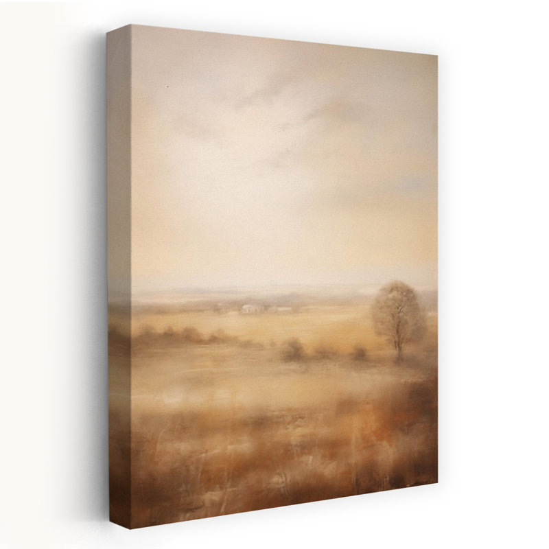Hazy Field Minimalist Peaceful Abstract Tree Art, 36" H x 24" W