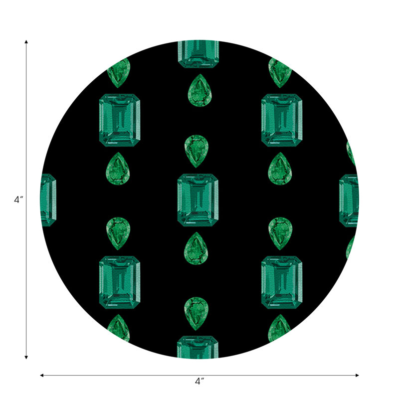 Gem Emeralds Gold Vegan Leather Round Coasters, Black