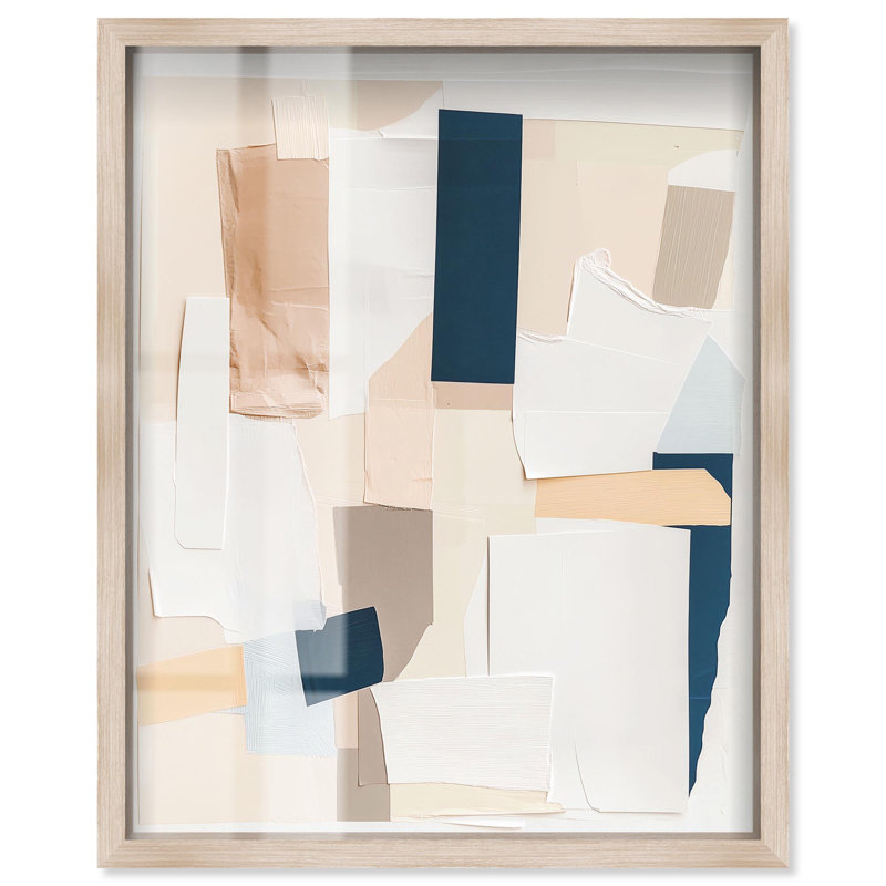 «Torn Tints II Shadowbox Print», art abstrait bleu par Art Remedy, H 46 po x l 37 po, Crème, crème