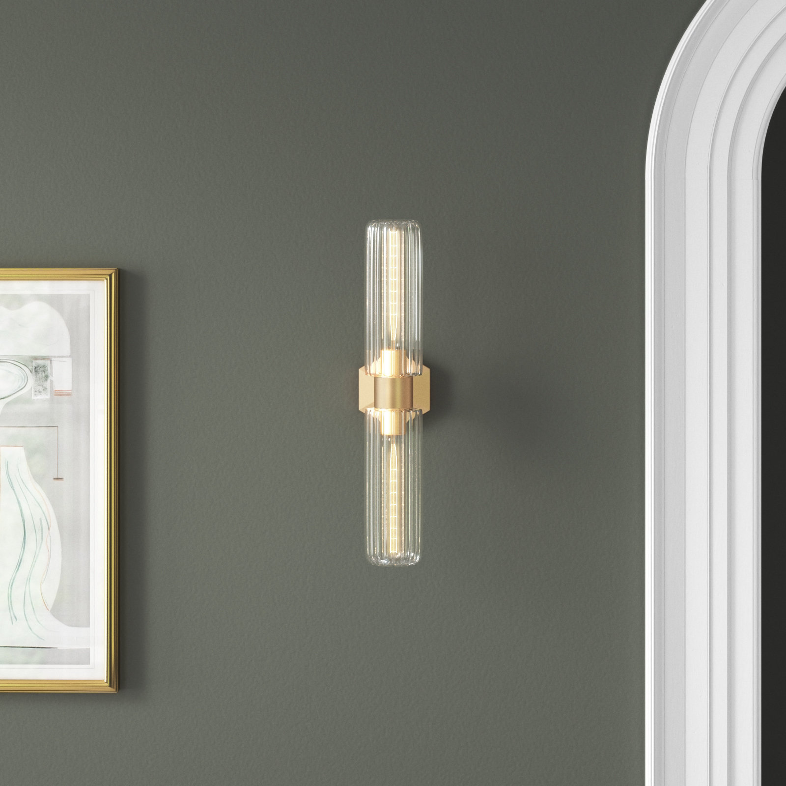 Abigail 2 Light Glass Dimmable Armed Sconce, Aged Brass