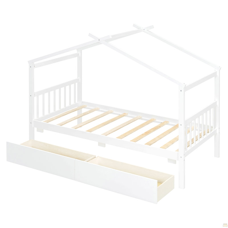 Lit simple en bois avec tiroirs, Lit simple, Blanc