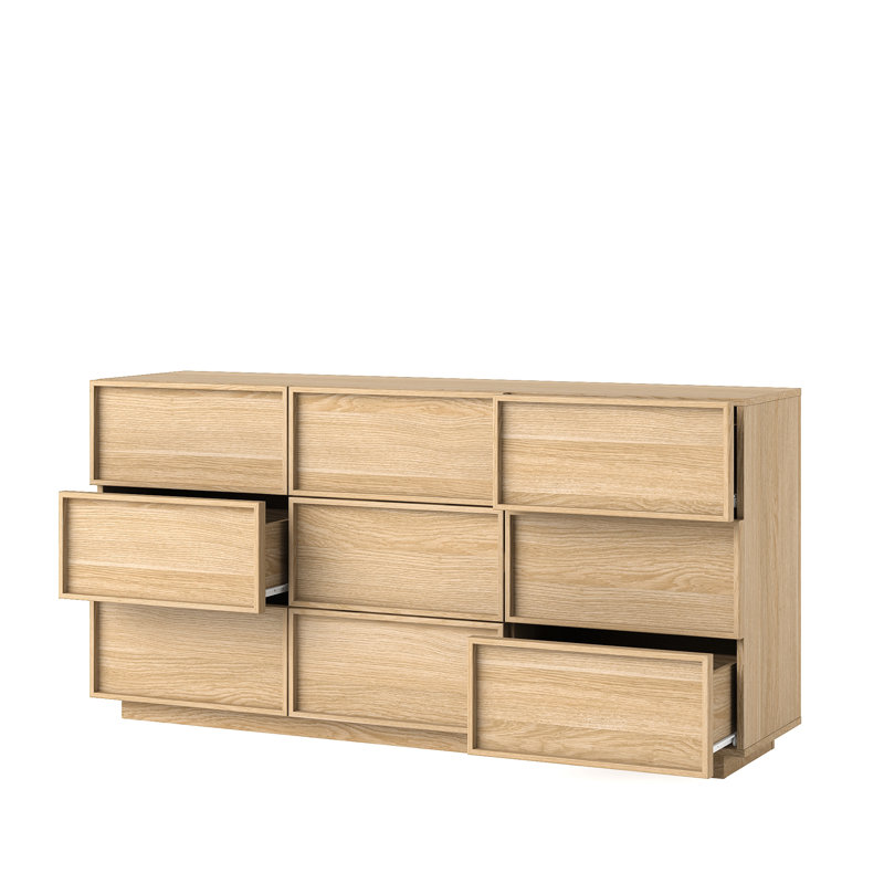 Commode 9 tiroirs en bois avec grand espace de rangement Abbate, Naturel