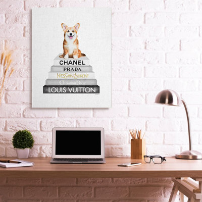Reproduction d’art graphique sur bois « smiling Puppy » sur le glam Fashion Icon Bookstack par Amanda Greenwood-impression d’art graphique