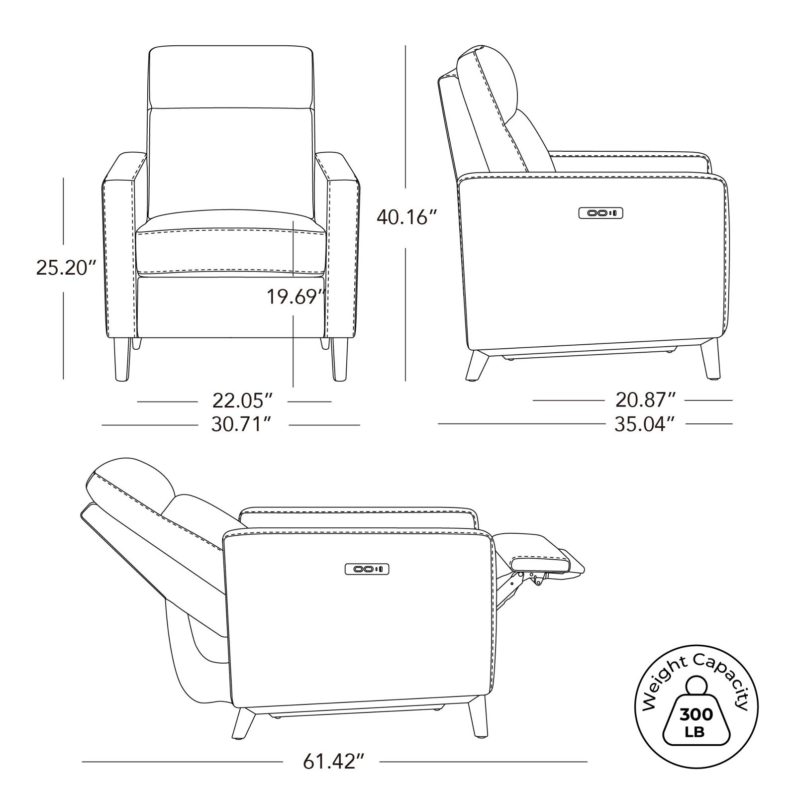 31" Linen Power Recliner, Gray Linen