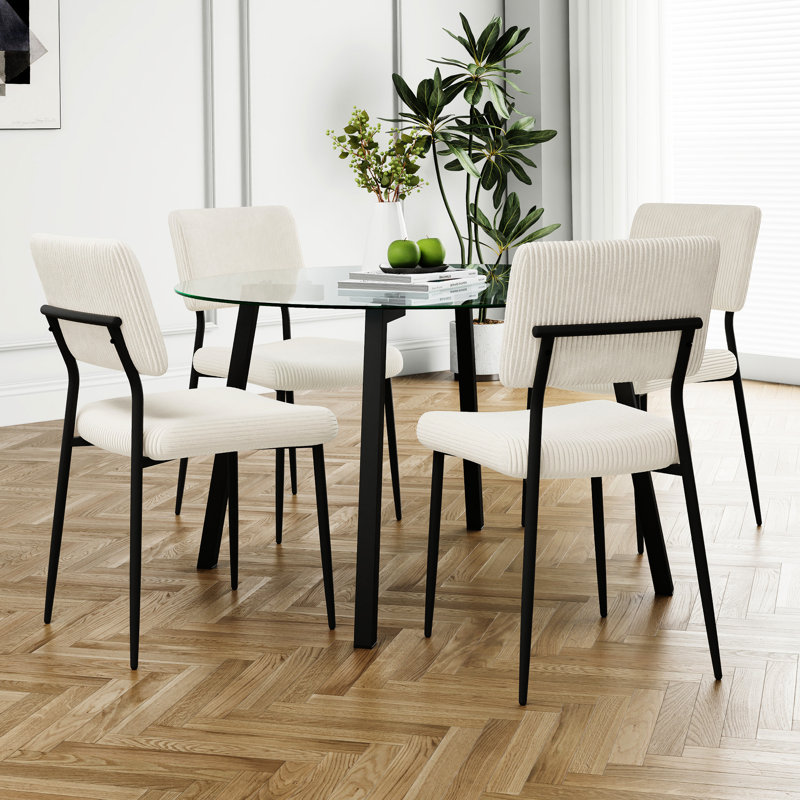 Table de salle à manger moderne en verre transparent avec 4 sièges, pieds en métal noir et surface trempée, pour chaises de cuisine de salon, pieds, attrait