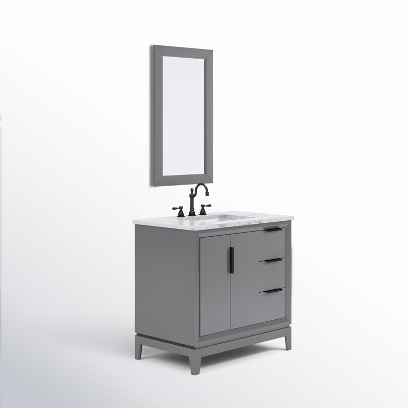 Meuble-lavabo de comptoir en marbre blanc 36 po Elizabeth avec robinet et miroir Elizabeth, Gris cachemire, Crochet