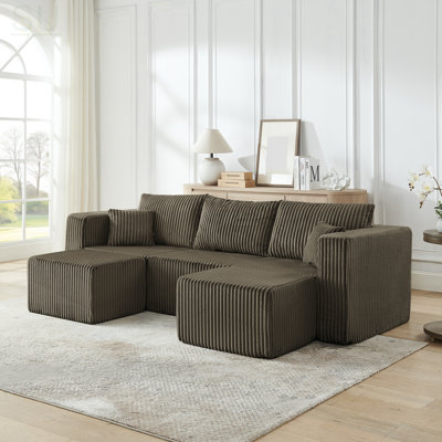 Compact Modular Sectional, Compressed Corduroy Sofa With Modern Minimalist Style, Comfy Compression Modular Sofa With Space-Saving Efficient Design