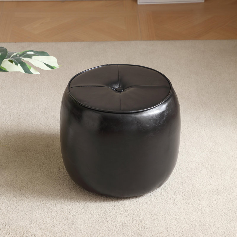 30cm Small Tufted Round Upholstered Ottoman, Black