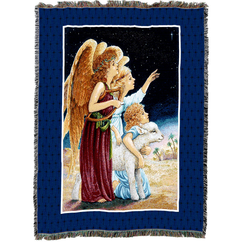 Couverture Pure Angels par Lynn Bywaters - Shepard Boy avec agneau - jeté en coton tissé - fabriqué aux États-Unis (72 x 54)