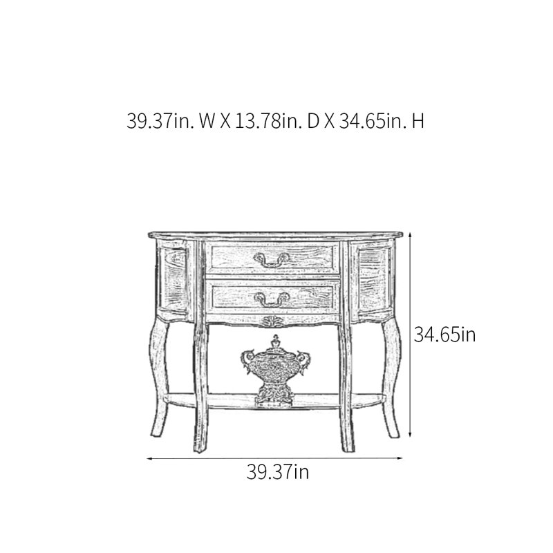 Console demi-ronde en bois massif, H 34,65 po x l 39,37 po x P 13,78 po, Marron foncé