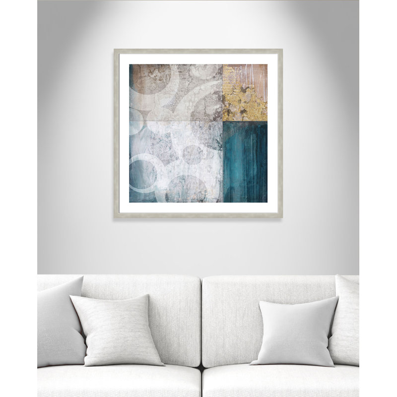 Deymus «Teal Quadrant», reproduction de peinture acrylique encadrée, H 32,5 po x l 32,5 po x P 1,25 po, Argent chaleureux