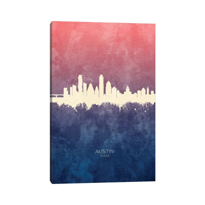 Austin Texas Skyline Blue Rose by Michael Tompsett - 1 Piece Wrapped Canvas Wall Art